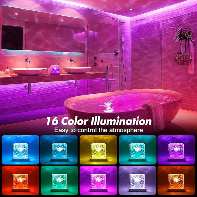 Ocean Wave Projector Light, 16-Color Luminorthe Cube Lamp and App Remote, 3D Holographic Water Ripple Romantic Ambient Lighting for Child's Room, Party, Night Light-4.4inch