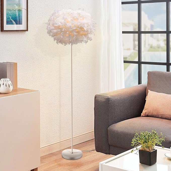Feather Floor Lamp,Floor Lamps for Living Room,Home Office Bedroom Decor,Floorlamp with White Lampshade,Modern Tall Standing Lamp for Dinningroom,Behind Couch,Girls'room,Corner