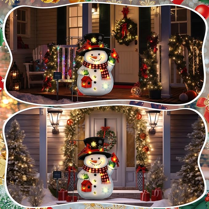 VIHOSE Lighted Christmas Garden Flag, 12 x 18 Inch 8 Modes Double Sided Solar Christmas Decorations, LED Snowman Garden Flag, Outdoor Yard Decor for Xmas Winter Patio Porch Lawn