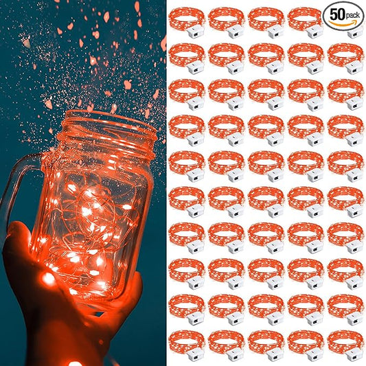 ZGWJ Fairy Lights Battery Operated, 50 Pack Twinkle String Lights 20 LED 7FT 3 Lighting Modes for Bedroom Decor, Easter, Halloween, Christmas, Party Indoor and Outdoor Decoration Red