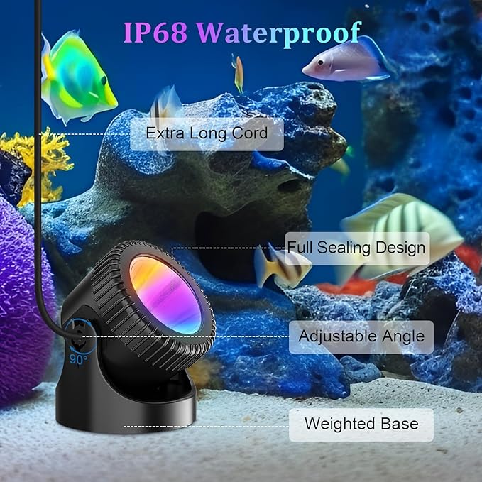 PChero Submersible LED Pond Lights with Timer, RGB Color Changing Underwater Light, IP68 Waterproof Spotlights Fountain Lights for Pool, Fish Tank, Garden, Yards, Waterfall (4 Lights)