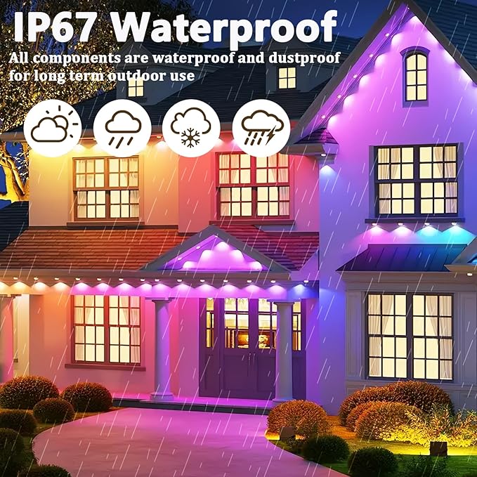 Permanent Outdoor Lights - 50FT Smart Outdoor Eaves Light with App/Remote Control,Music Synchronization, IP67 Waterproof, LED Eaves Lights for Patio/Eave/Party Decorations (50FT)