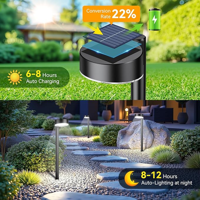 2 Pack Solar Pathway Lights Outdoor, 12 Brighter LED Solar Lights Outdoor Waterproof, Up to 12 Hrs Modern Path Light for Yard Garden Walkway Driveway Lawn, Cool White