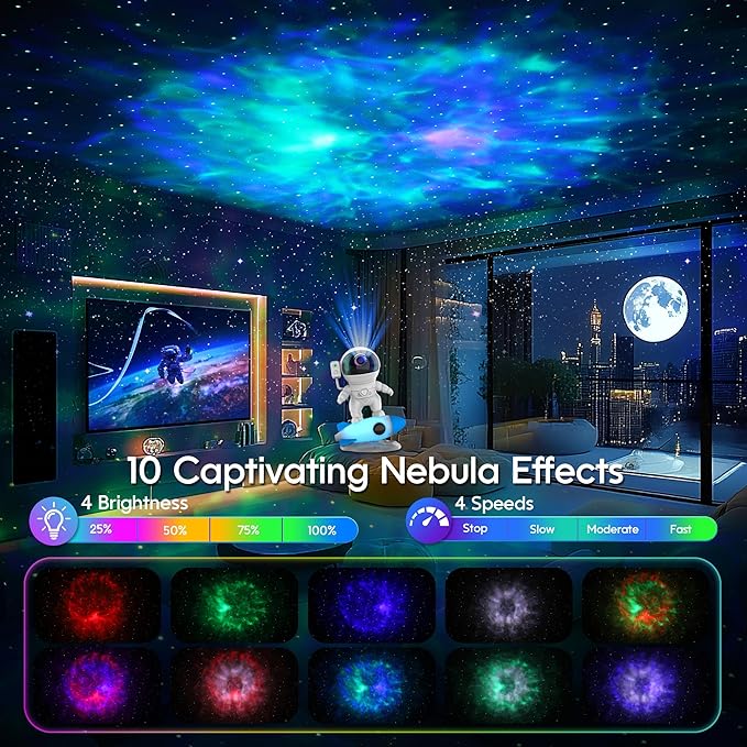 FlyEagle Astronaut Galaxy Projector, Star Nebula Projectors with Rocket Lamp, Night Lights LED Star Projector for Bedroom, Remote Control, White Noises, Bluetooth Speaker for Bedroom