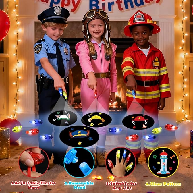 36 Pcs Dog Paw Party Favors LED Finger Lights, Glow in the Dark Puppy Hero Party Supplies, Goodie Bag Stuffers Classroom Treasure Box Prizes, Rescue Theme Party Gifts for Kids