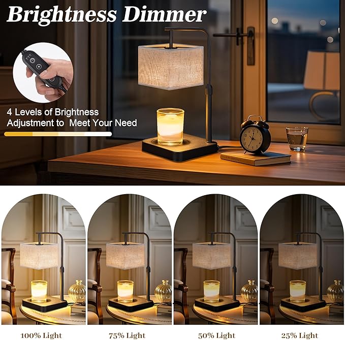 Candle Warmer Lamp with Timer & Dimmable, Height Adjustable Wax Warmer with Linen Shade & 2 Extra Bulbs, Flameless Candle Melter for Jar Candles, Gifts & Bedroom Decor