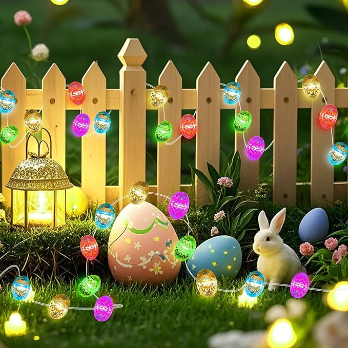 Aogist 50LED Fairy Lights 16ft Dual PowerFlexible Copper Wire Waterproof String Lights for Outdoor Christmas Wedding Bedroom Party Decor (Easter Egg, 1 Pack)