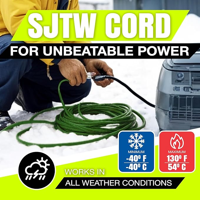 100ft Outdoor/Indoor Extension Cord 12/3 Gauge Extra Heavy Duty 3 Prong SJTW, Waterproof, Flexible Cold-Resistant Long Power Cord,15A 125V 1875W, Green by LifeSupplyUSA