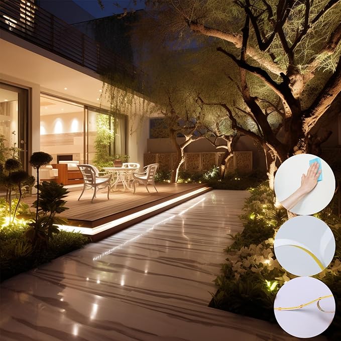 24V COB LED Strip Light Outdoor Waterproof 65.6ft (2 Rolls of 32.8ft), 3000K Warm White 11W/M 312LEDs/M CRI 93 LED Tape Light with Power Supply for Bedroom Courtyard Living Room Ceiling