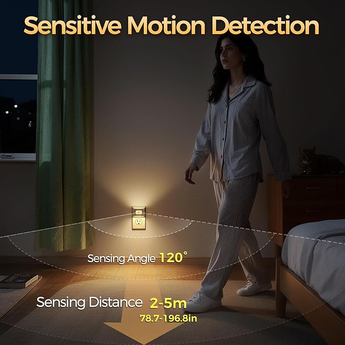DORESshop LED Night Light[2 Pack], Night Lights Plug into Wall, 3 Color Temperatures Plug in Night Light with Motion Sensor, Dusk to Dawn Sensor, Nightlights for Adults, Bedroom, 3CCT, White Cover