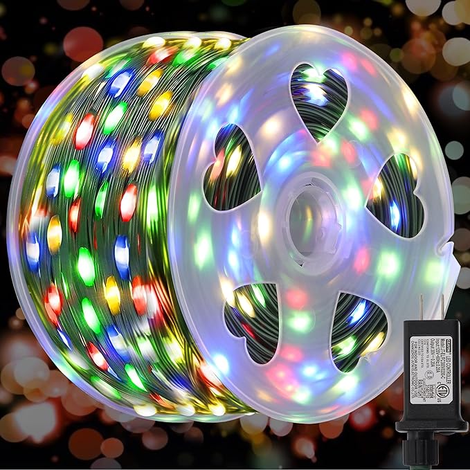 WATERGLIDE Extra Long 328 FT Fairy String Lights, 1000 LED Outdoor Green Wire Christmas Lights, Plug in Mini Light 8 Modes & Waterproof for Outside Xmas Tree Holiday Wedding Party Decor, Multicolor