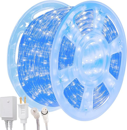 Waterproof LED Rope Lights, Connectable & Flexible with 8 Modes, Outdoor Lighting for Deck, Garden, Pool, Patio & Christmas Decor (Blue, 100ft)
