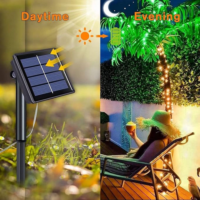 QITONG 4 Pack Warm White Solar Christmas Lights, Each 33ft 100 LED Fairy Light Outdoor Waterproof, 8 Modes Copper Wire Mini Twinkle Lights for Outside