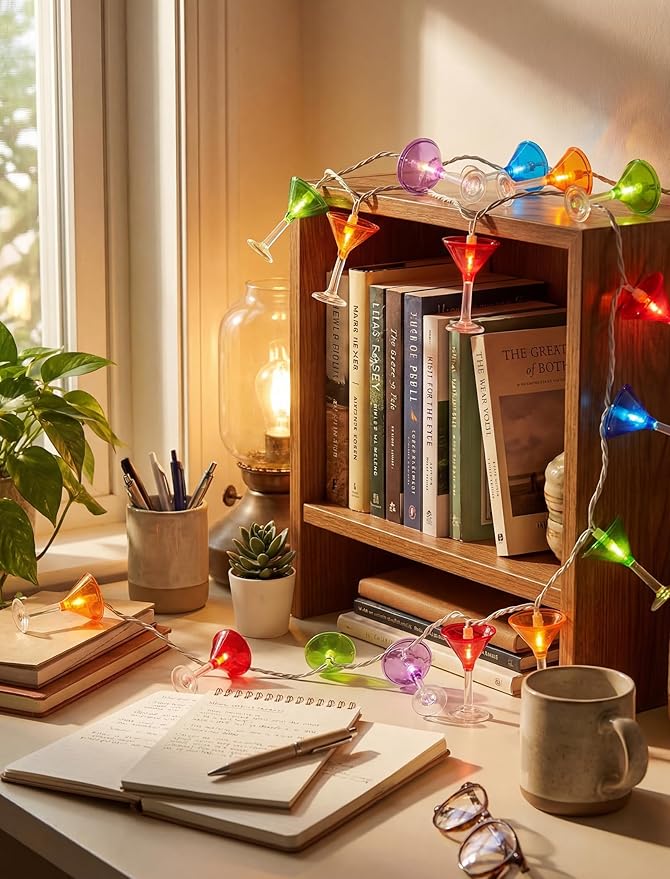 LED Cocktail Glass String Lights, 8.5Ft Tropical Beach Themed Margarita Drink String Lights Plug in with 10 Multicolor Cup, Summer Hawaiian Lights for Camping Tent Holiday Party Garden Outdoor Decor