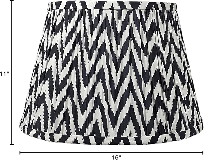 RDI Pleated Pattern Fabric Lampshade, Flora Collection, Large Lamp Shade, 10.5 x 16 x 11 inch (Top x Bottom x Height), Black White Chevron