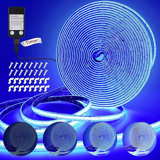 OMIKA Blue 33FT COB LED Strip Lights Outdoor Waterproof, 3200 LED Plug in Strip Light PVC Casing Tape Light Flexible with Self-Adhesive Timer Dimmable for House Garden Camping DIY