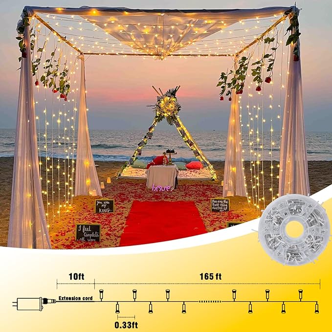 QITONG Warm White String Lights Outdoor, 165ft 500 LED Christmas Light Plug-in, 8 Modes Clear Wire Twinkle Xmas Lights Indoor