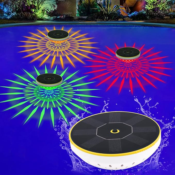 Solar Floating Pool Lights, Smart Auto ON/Off Pool Light with 6 Dynamic Lighting, IPX8 Waterproof RGB Floating Pool Solar Lights for Bathtub Garden Party (1 Pack)