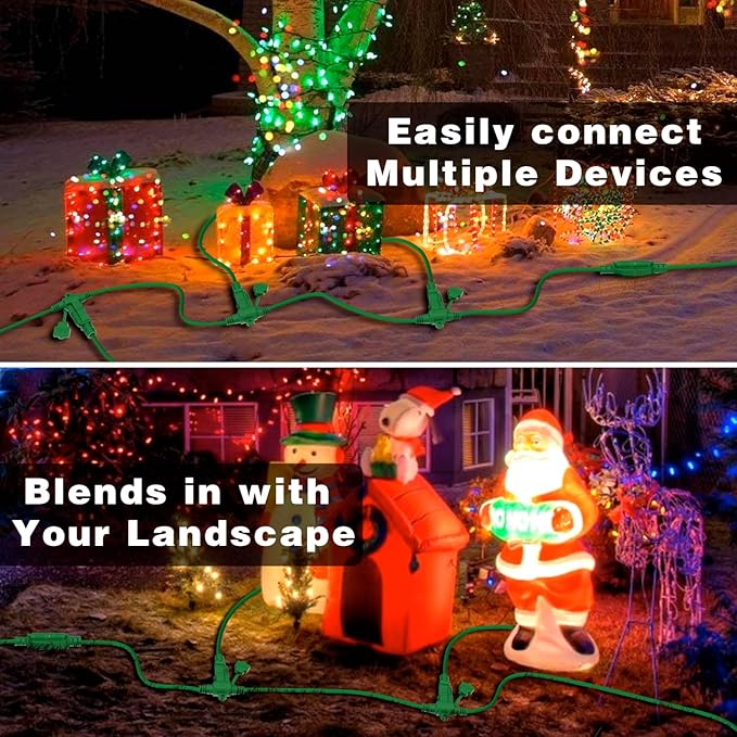 K KASONIC - Outdoor Extension Cord 50 FT, Evenly Spaced 6 Outlets Plugs, 16/3 SJTW Weatherproof Multiple Outlets Wire for Landscaping Light, Holiday Decoration and Christmas, ETL Listed, Green