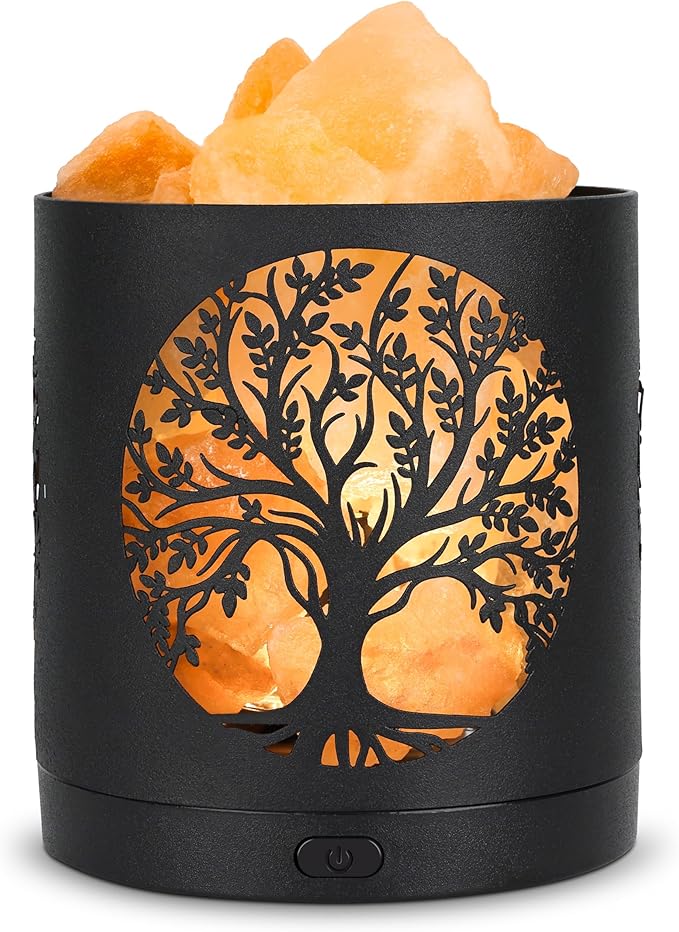 SUNYA Himalayan Salt Lamp - Metal Basket with 5 LED Bulbs, Pink Rock Salt Lamp Night Light with USB Power Cable. Battery Powered Support
