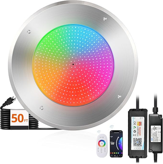 LEDIARY Pool LED Lights for Inground Pool, 120V 54W Underwater Swimming Pool Lights with 50FT Cord, RGB Multicolor, IP68 Waterproof Pool Underwater Light for 10" Wet Niches (Transformer Included)