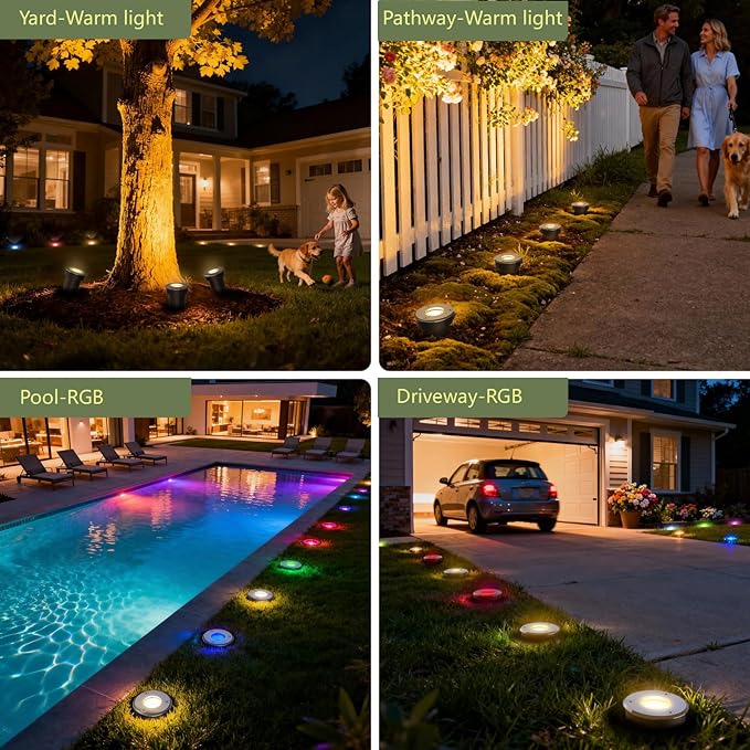 LOHAS Dusk to Dawn Low Voltage Landscape Lighting Warm White + RGB Modes, 6 Pack IP65 Outdoor In Ground Lights with Remote, Timer Color Changing Plug in Low Voltage Well Lights for Yard Garden Walkway