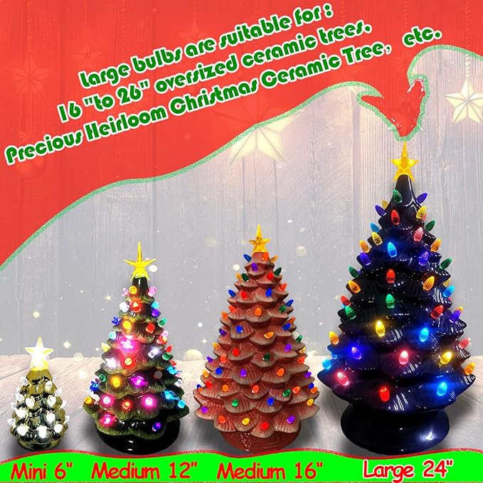 86Pcs Ceramic Christmas Tree Large Replacement Lights Bulbs/Big Tree Pegs for 16 to 30" Oversized Trees Including Twist/Pineapple & 2 Pcs Extra Large Pentagram Tree Toppers