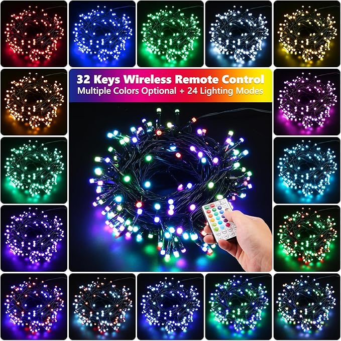 iBaycon Color Changing Christmas Lights, 66FT 200 LED RGB Christmas String Lights Outdoor, Fairy Twinkle Tree Lights with Remote Timer Plug in for Xmas Room Indoor Party Holiday Decorations