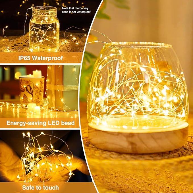 5 Pack Fairy Lights Battery Operated, 7FT 20LED String Lights with Timer Waterproof Silver Wire Fairy Lights Battery Powered Twinkle Lights for Bedroom Christmas Wedding Indoor Party Decor Warm White