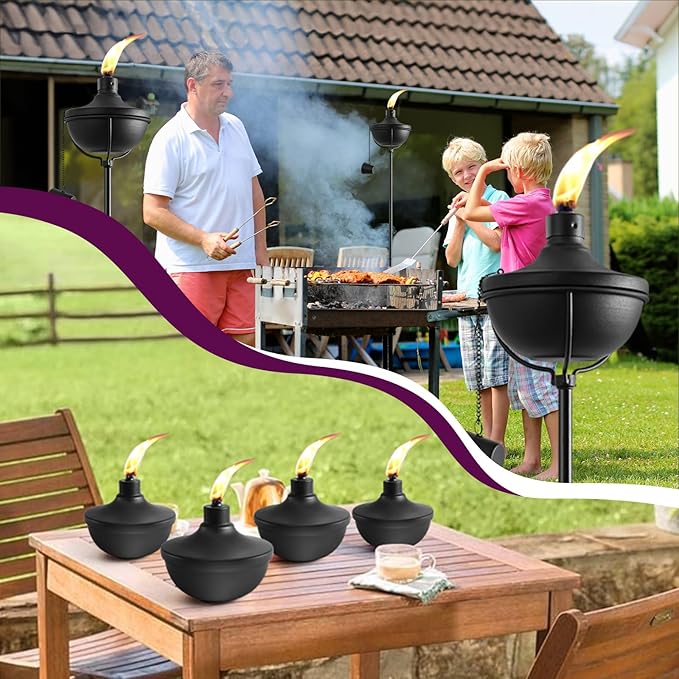 Home Garden Torch Set of 4, Outdoor Metal Torches with 5-Prong Grounded Stake, 56-Inch Adjustable Citronella Torches,23.5 oz Metal Light Torches for Patio, Pathway, Party (Ultra-Stable Design)