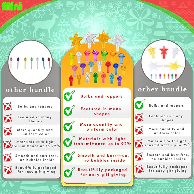 214Pcs Ceramic Christmas Trees Small Replacement Lights Bulbs/Tree Pegs for Decoration Night Lights Including Flame/Round Ball/Rose & 4PCS Modern Star (Pentagram and Heptagram)