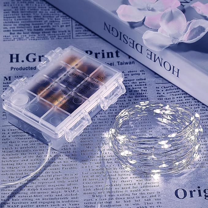 1 Pack 16.4 Ft. Battery Operated Outdoor String Lights with Remote & Timer, LED Cool White Fairy Lights, Waterproof Twinkle Lights for Bedroom, Dorm, Mason Jar, Wedding, Party, Christmas