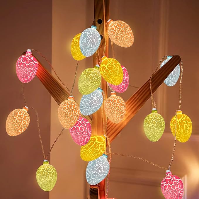 Easter Egg String Lights, 8.5Ft Easter Day Egg Lights with 10 LED Multicolor Eggs, Indoor Fairy String Lights Plug in Waterproof Connectable for Indoor Bedroom Patio Garden Spring Theme Party Decor
