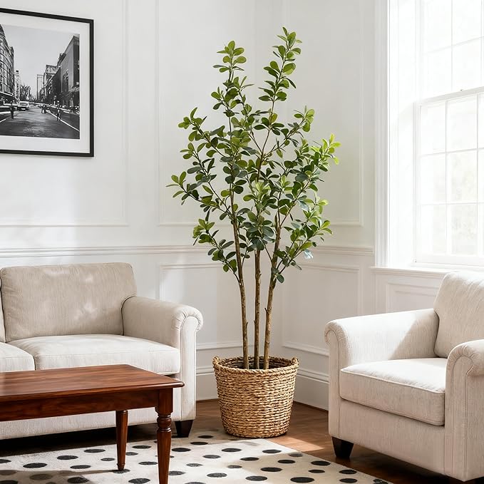 Premium 3 Main Trunks 5 ft Faux Black Olive Tree, Realistic Olive Trees Artificial Indoor, Low-Maintenance Fake Tree, Ideal Artificial Tree for Home Office Décor