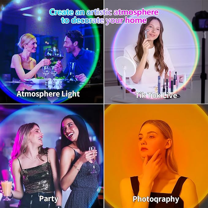 Sunset Lamp Projector,Multicolor Changing Night Light 360 Degree Rotation Rainbow Led Sun Lamp for Photography Backgrounds,Party,TikTop Live,Christmas Gifts,Home Decor,Mood Lighting