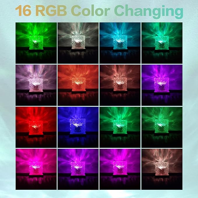 BENCACAO Ocean Wave Projector Light, Rechargeable Cube 16 RGB Color Changing Water Ripple Mood Lamp for Bedroom,Bathroom Decor
