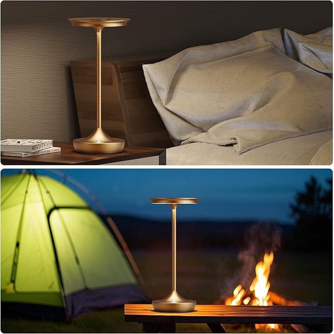 LED Cordless Table Lamps Rechargeable - Outdoor 6000mAh Battery Operated Portable Tables Light 3 Color Stepless Dimming Lamp with Memory Function for Patio Restaurant Dining Bronze