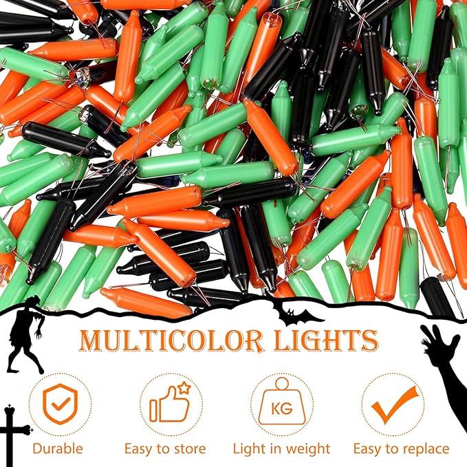 Mudder 500 Pcs Christmas Tree Replacement Light Bulbs 2.5v Christmas Light Bulbs Incandescent Xmas Decorative Replacement String Lights Outdoor Indoor(Green Orange Black)
