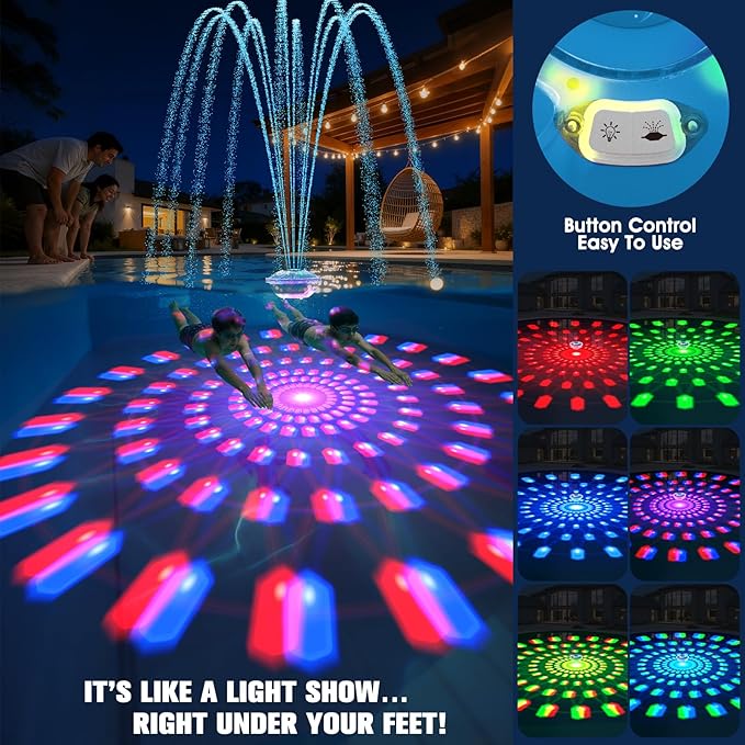 8000mAh Rechargeable Pool Fountain with Lights,2026 Floating Pool Fountain for Above Ground Pool Water Fountain Pump with Anchor,Upgraded Swimming Pool Fountain Floating Pump for Pool Pond-Light Blue