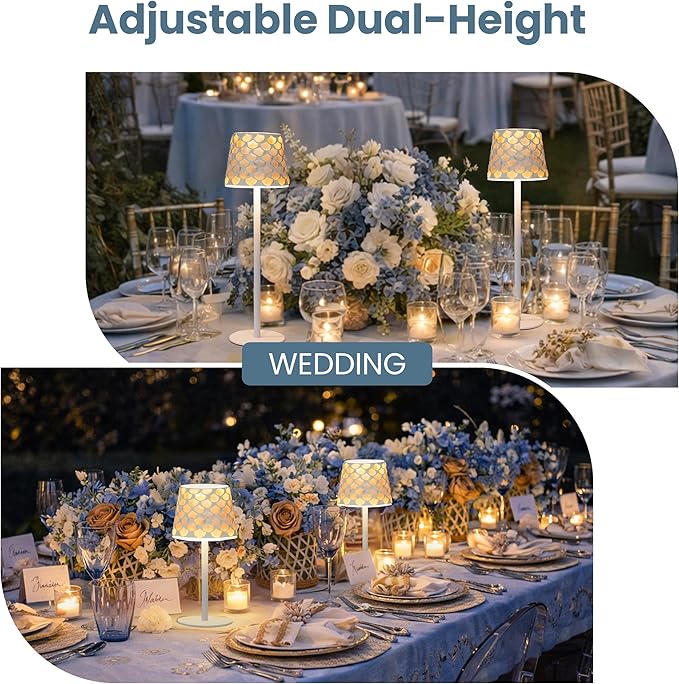 AELS Mosaic Touch Cordless Lamp, 5200mAh Rechargeable Portable LED Desk Lamp, 3 Color Stepless Dimming Battery Powered Lamp, Wireless Table Light for Wedding Dinner Patio Garden Cafe Bedroom, White