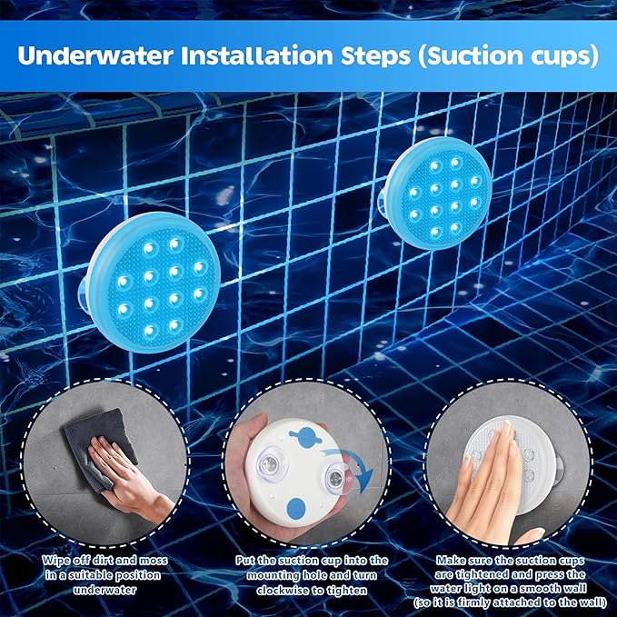 4 PCS Ultra-Bright Rechargeable Submersible LED Pool Lights – IP68 Waterproof, 16 Colors, 6 Modes, RF Remote, Magnetic Base & Glue Mount –for Pools, Ponds, Hot Tubs & Fountains