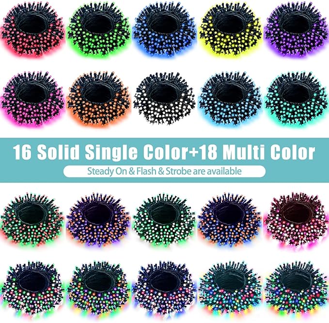 LitHome 100 LED Solar Christmas String Lights Outdoor, 33FT 34Colors Changing Solar/USB Easter String Lights Waterproof with Remote, 102 Modes Colorful Pastel Light for Tree Spring Party Holiday Decor