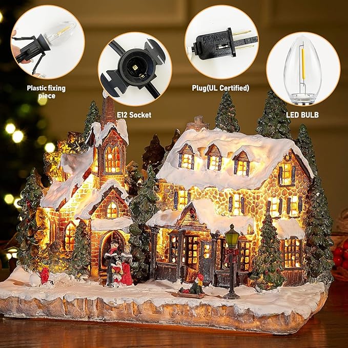 Accessory Cord with 3 LED Light Bulbs, 7.5FT Cord with On/Off Switch, C7 Socket Clip Lights for Halloween Pumpkin, Christmas Village House, Night Lights, Blow Mold, Holiday Ceramic Trees, Black