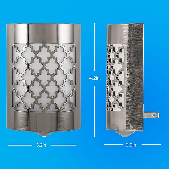 GE CoverLite LED Night Light, Decorative, Plug-in, Smart Dusk-to-Dawn Sensor, Home Décor, Ideal for Bedroom, Bathroom, Kitchen, Hallway, 1 Pack, 29847, Brushed Nickel | Moroccan