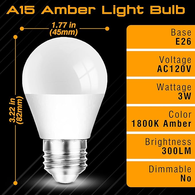 Amber Sleep Light Bulbs 1800k, Blue Light Blocking, Dim Light Bulb 25-40w Equivalent, 3W E26 Warm Amber Night Light for Healthy Sleep, Bedroom, Kids Room, Non-Dimmable, 4 Pack