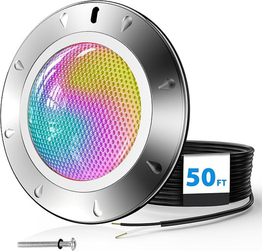 LyLmLe Pool Light for Inground Pools, 65W 10 Inch RGBW Multicolor Inground Pools Light, 316 Stainless Steel, 12V Color Changing LED Pool Lights for 10" Niche, 50ft Cord, Without Transformer Controller