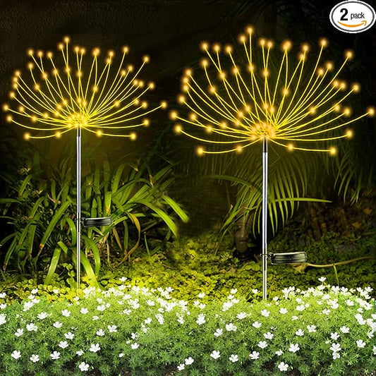 2 PCS Solar Firework Light, Outdoor Solar Garden Decorative Lights 120 LED Powered 40 Copper Wires String DIY Landscape Light for Walkway Pathway Backyard Christmas Decoration Parties (Warm White)
