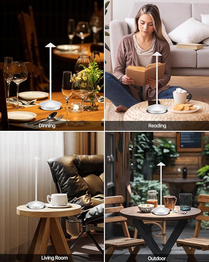 Portable Led Cordless Lamp Table Light 2 Pack, Rechargeable 6000mAh Battery Outdoor Table Lamp for Dinning Restaurant Patio Bedroom Camping, IP54 Waterproof, Dimmable