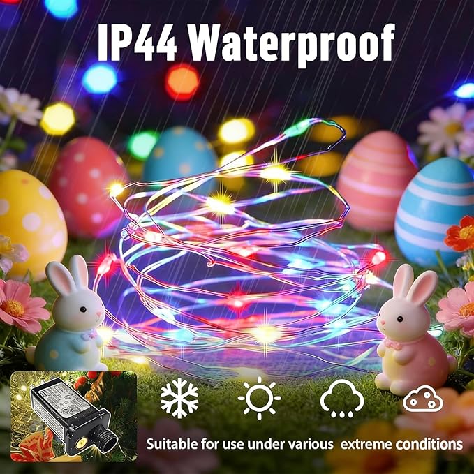 LAMPHOME Easter Fairy Lights Plug in, 33Ft 100 LEDs Waterproof Twinkle Firefly Lights, Adaptor Included, Starry Multicolor String Lights for Wedding Indoor Outdoor Christmas Patio Garden Decoration