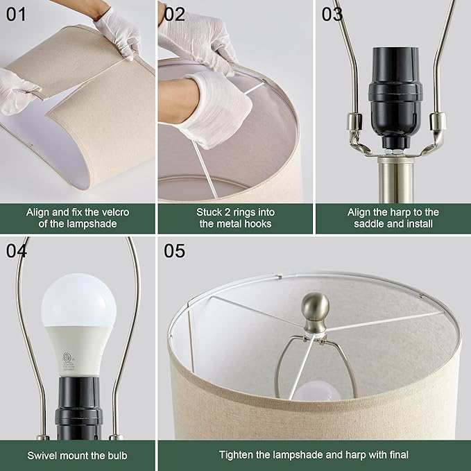 Living Room Lamps Set of 2, 25.8" Ceramic Table Lamps for Bedrooms with Linen Shade, Modern Farmhouse Lamps for Nightstand with Rotary Switch